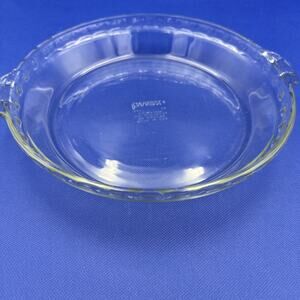 Vintage PYREX‎ #229 Clear Glass 9.5" Pie Baking Dish Fluted w/ Handles